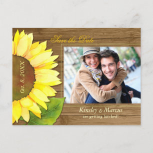 Carte Postale Faire-part Mariage de tournesol en bois d'écorce Enregistrer 