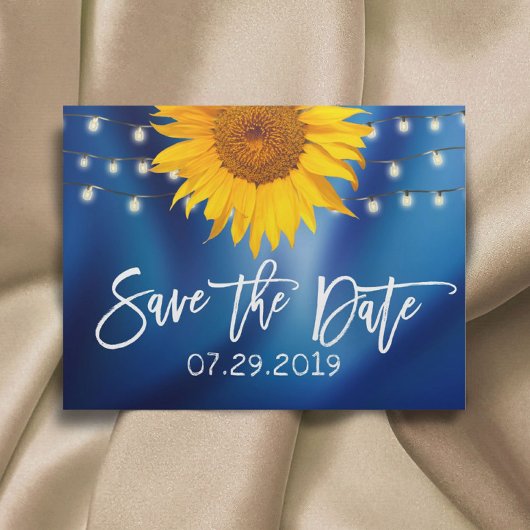 Carte Postale Faire-part Mariage de tournesol rustique bleu marine Enregist