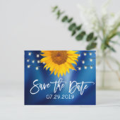 Carte Postale Faire-part Mariage de tournesol rustique bleu marine Enregist (Debout devant)