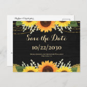 Carte Postale Faire-part Mariage de tournesol rustique en bois noir Enregis (Devant / Derrière)