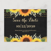 Carte Postale Faire-part Mariage de tournesol rustique en bois noir Enregis (Devant)