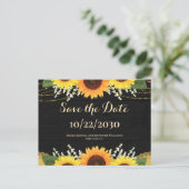 Carte Postale Faire-part Mariage de tournesol rustique en bois noir Enregis (Debout devant)