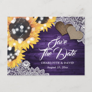 Carte Postale Faire-part Mariage de tournesol violet Enregistrer la date