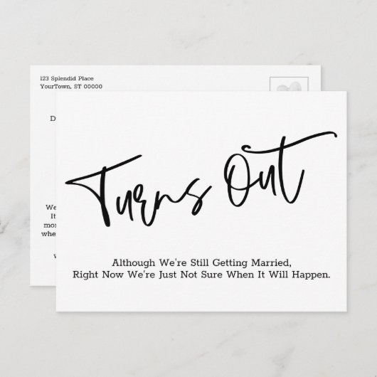 Carte Postale Faire-part Mariage Décontracté reporté simple (Devant / Derrière)