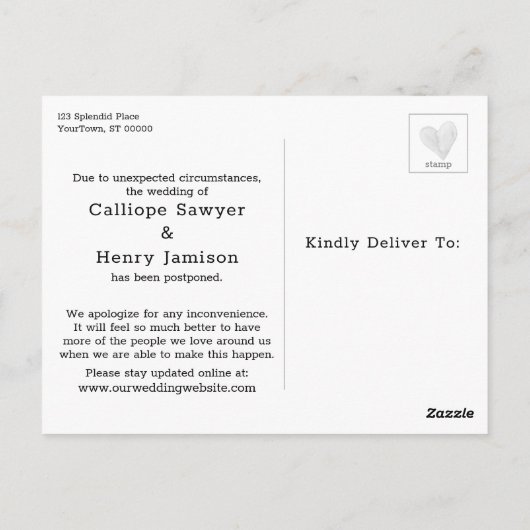 Carte Postale Faire-part Mariage Décontracté reporté simple (Dos)