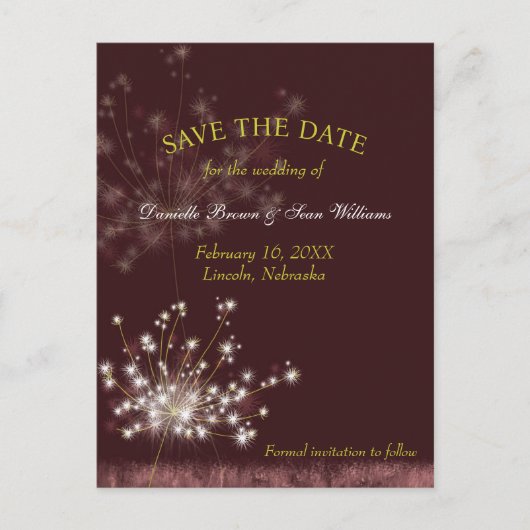 Carte Postale Faire-part Mariage des Dandelions Twilight Enregistrer la dat (Devant)