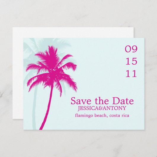 Carte Postale Faire-part Mariage des palmiers Enregistrer la date (Devant / Derrière)