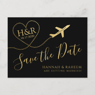 Carte Postale Faire-part Mariage Destination Cœur d'Avion Enregistrez la Da