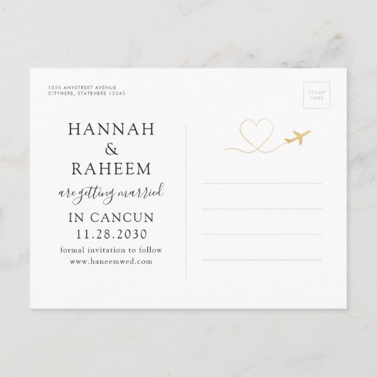 Carte Postale Faire-part Mariage Destination Cœur d'Avion Enregistrez la Da (Dos)
