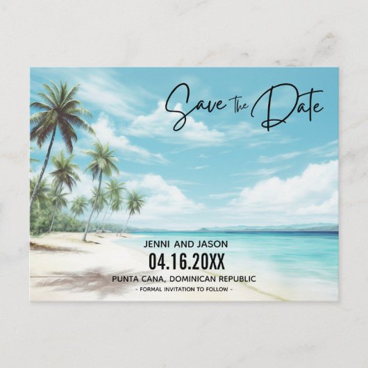 Carte Postale Faire-part Mariage Destination Plage Enregistrer La Date (Devant)