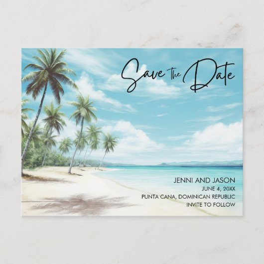 Carte Postale Faire-part Mariage Destination Plage Enregistrer La Date (Devant)