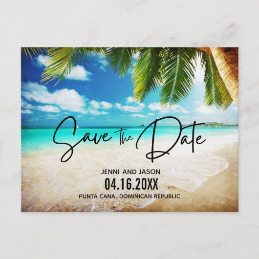 Carte Postale Faire-part Mariage Destination Plage Enregistrer La Date (Devant)