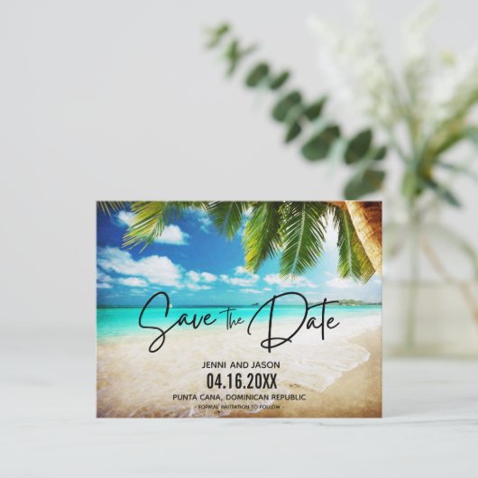 Carte Postale Faire-part Mariage Destination Plage Enregistrer La Date Anno (Debout devant)