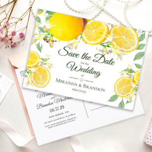 Carte Postale Faire-part Mariage d'été au citron moderne - Enregistrez la d