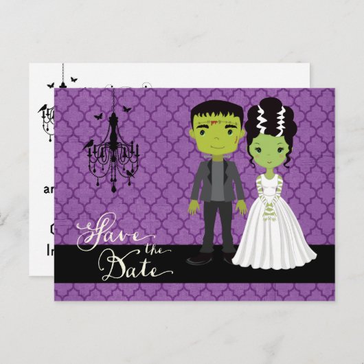 Carte Postale Faire-part Mariage d'Halloween Enregistrer la date (Devant / Derrière)