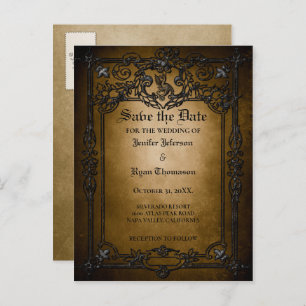 Carte Postale Faire-part Mariage d'halloween gothique enregistrer la date c