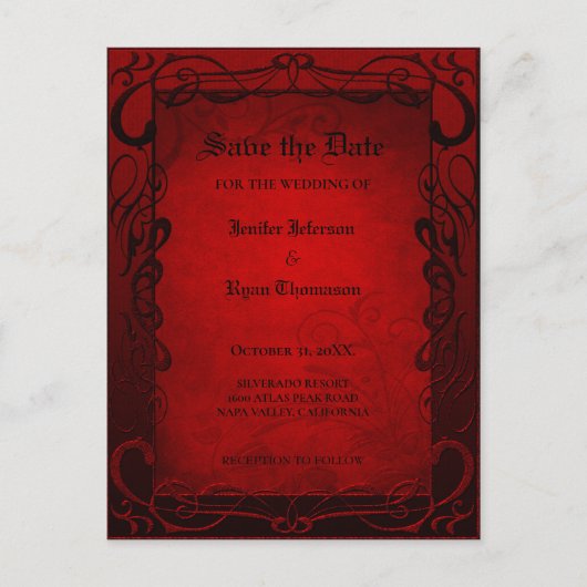 Carte Postale Faire-part Mariage d'halloween gothique enregistrer la date c (Devant)