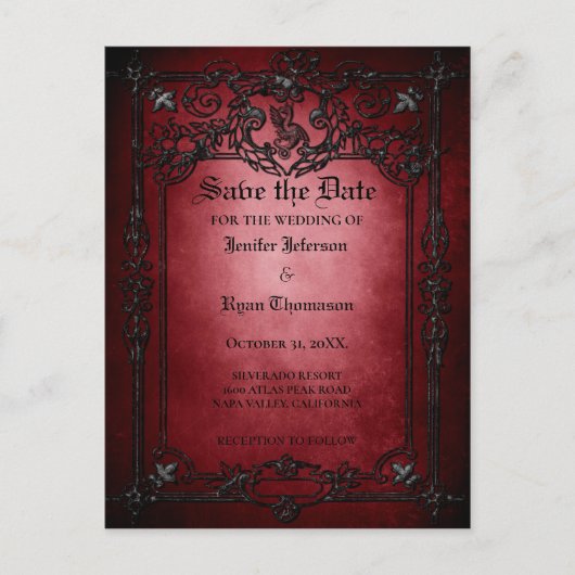 Carte Postale Faire-part Mariage d'halloween gothique enregistrer la date c (Devant)