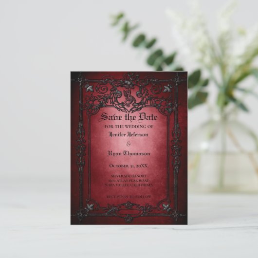 Carte Postale Faire-part Mariage d'halloween gothique enregistrer la date c (Debout devant)