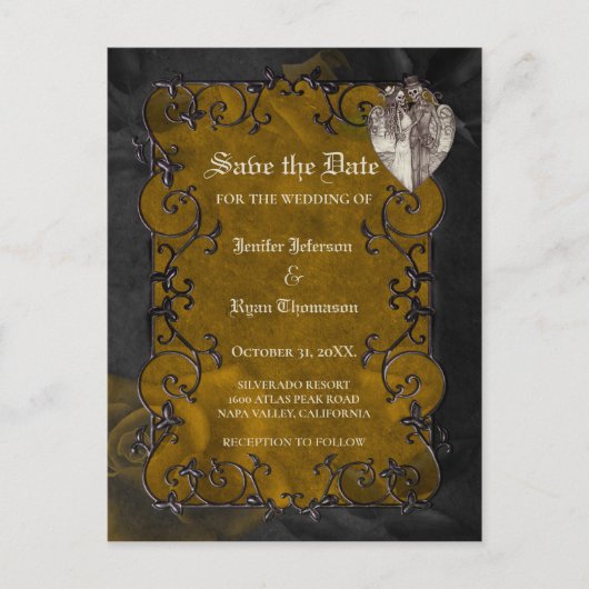 Carte Postale Faire-part Mariage d'halloween gothique enregistrer la date c (Devant)