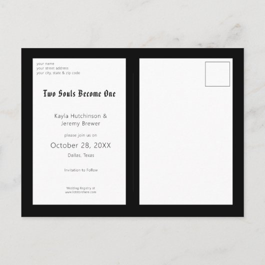 Carte Postale Faire-part Mariage d'Halloween gothique foncé Enregistrer la  (Dos)