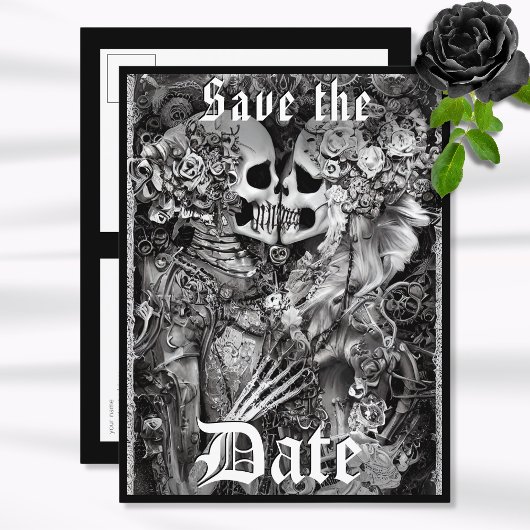 Carte Postale Faire-part Mariage d'Halloween gothique foncé Enregistrer la