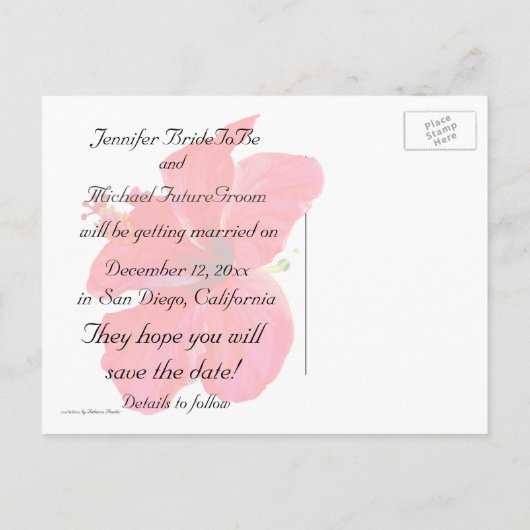 Carte Postale Faire-part Mariage d'Hibiscus tropical Enregistrer la date (Dos)