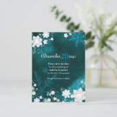 Carte Postale Faire-part Mariage d'hiver Blanc et Sarcelle, Enregistrez la (Debout devant)