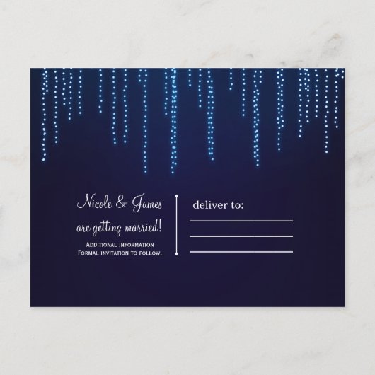 Carte Postale Faire-part Mariage d'Hiver Élégant Lumières Bleues Épargnez l (Dos)