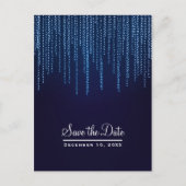 Carte Postale Faire-part Mariage d'Hiver Élégant Lumières Bleues Épargnez l (Devant)