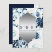 Carte Postale Faire-part Mariage d'hiver en argent bleu blanc Enregistrer l (Devant / Derrière)