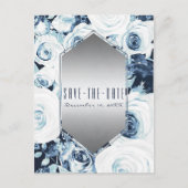 Carte Postale Faire-part Mariage d'hiver en argent bleu blanc Enregistrer l (Devant)