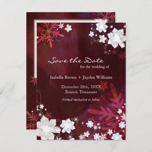 Carte Postale Faire-part Mariage d'hiver en Bourgogne Enregistrer la date (Devant / Derrière)