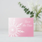 Carte Postale Faire-part Mariage d'hiver flocon de neige rose blanc Enregis (Debout devant)