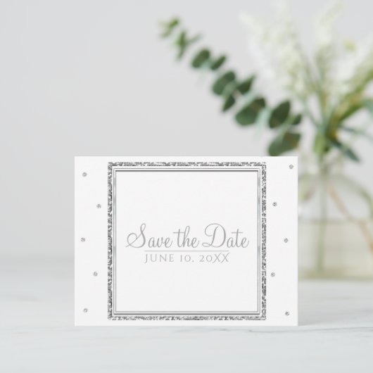 Carte Postale Faire-part Mariage d'hiver Glam argent et blanc Enregistrer l (Debout devant)
