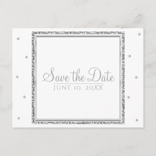Carte Postale Faire-part Mariage d'Hiver Glam Argent et Blanc Enregistrez l