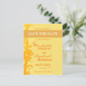 Carte Postale Faire-part Mariage d'oiseaux jaunes citron Enregistrer la dat (Debout devant)