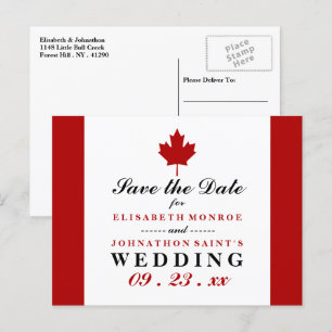 Carte Postale Faire-part Mariage Drapeau Canadien Enregistrer La Date