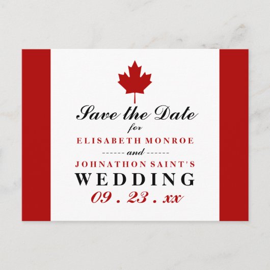 Carte Postale Faire-part Mariage Drapeau Canadien Enregistrer La Date (Devant)