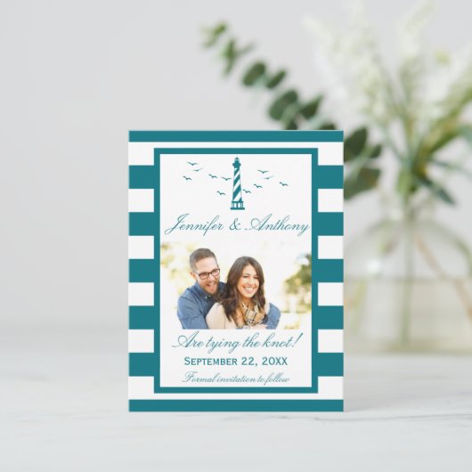 Carte Postale Faire-part Mariage du phare nautique Photo Enregistrer la dat (Debout devant)