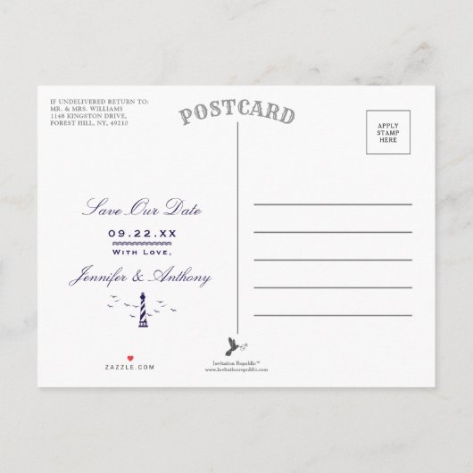 Carte Postale Faire-part Mariage du phare nautique Photo Enregistrer la dat (Dos)