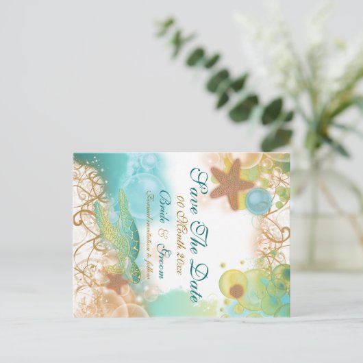 Carte Postale Faire-part Mariage du thème de plage "enregistrer la date" (Debout devant)