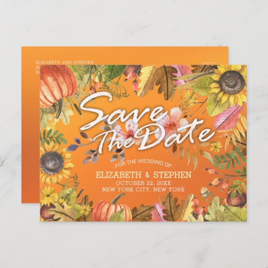 Carte Postale Faire-part Mariage Économisez La Date Feuilles D'érable D'aut (Devant / Derrière)