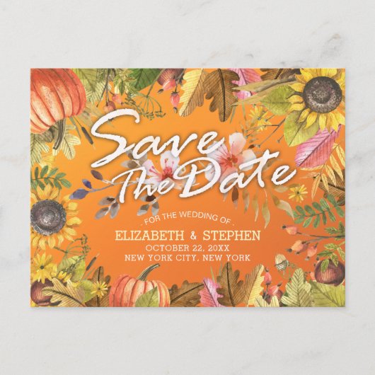 Carte Postale Faire-part Mariage Économisez La Date Feuilles D'érable D'aut (Devant)