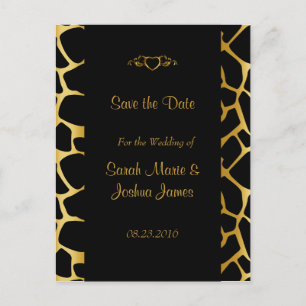 Carte Postale Faire-part Mariage élégant avec motif girafe or et noir