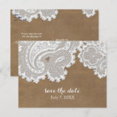 Carte Postale Faire-part Mariage élégant chic rustique marron et dentelle b (Devant / Derrière)
