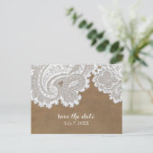 Carte Postale Faire-part Mariage élégant chic rustique marron et dentelle b (Debout devant)