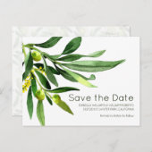 Carte Postale Faire-part Mariage élégant de style bohème avec olivier dans (Devant / Derrière)
