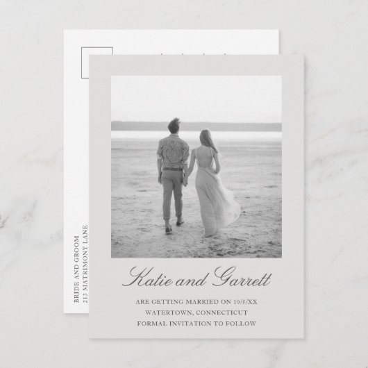 Carte Postale Faire-part Mariage élégant gris simple Enregistrer la date (Devant / Derrière)