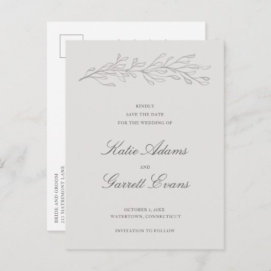 Carte Postale Faire-part Mariage élégant gris simple Enregistrer la date (Devant / Derrière)